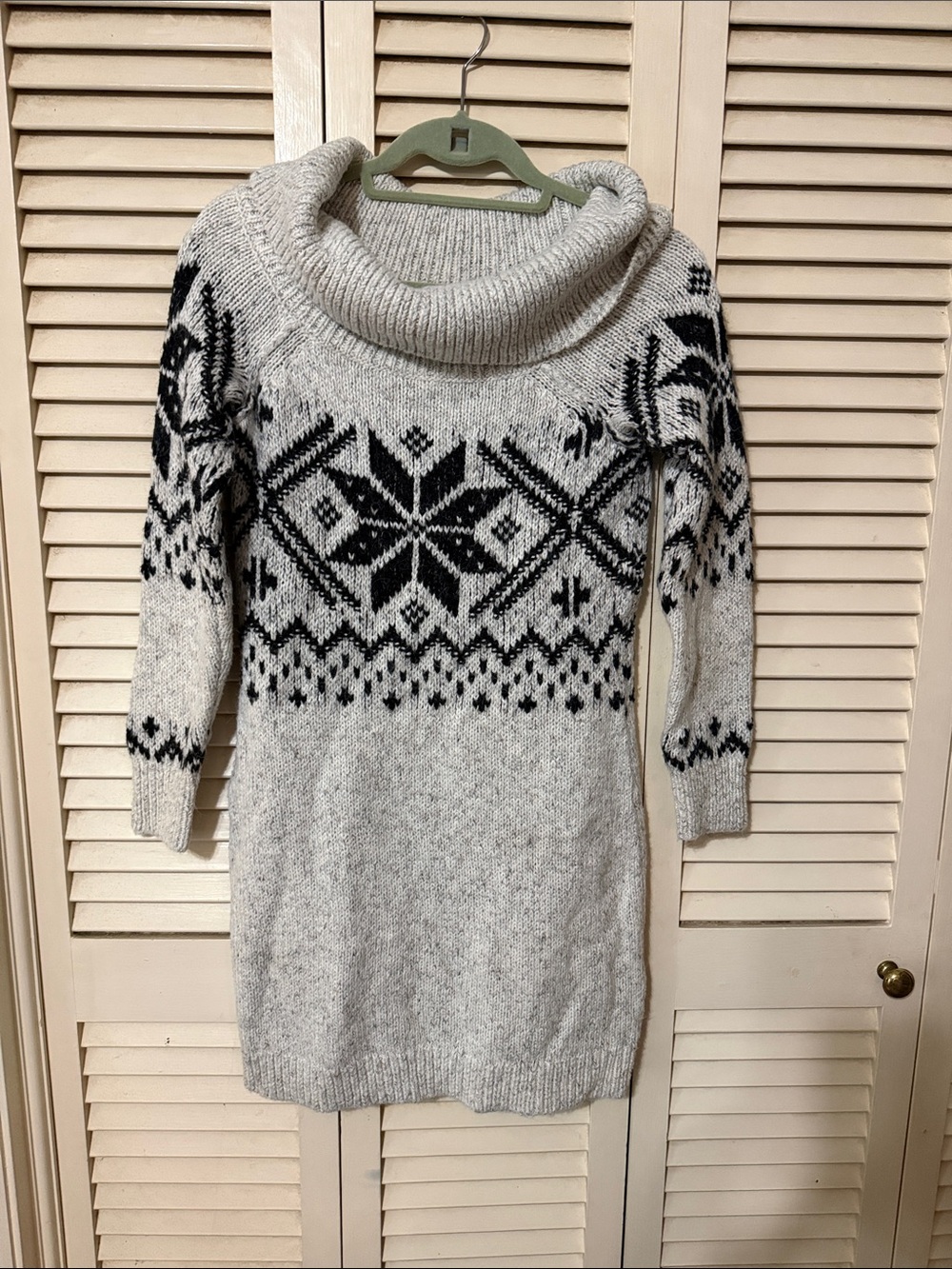Abercrombie & Fitch Gray Cowl Neck Fair Isle Sweater Dress